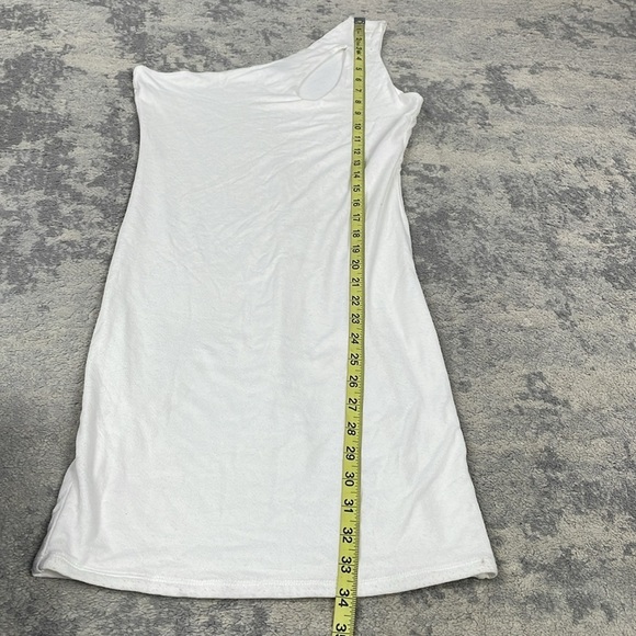 Naked Wardrobe White Bodycon One Shoulder Dress Slit Neck Sz L - Picture 8 of 12
